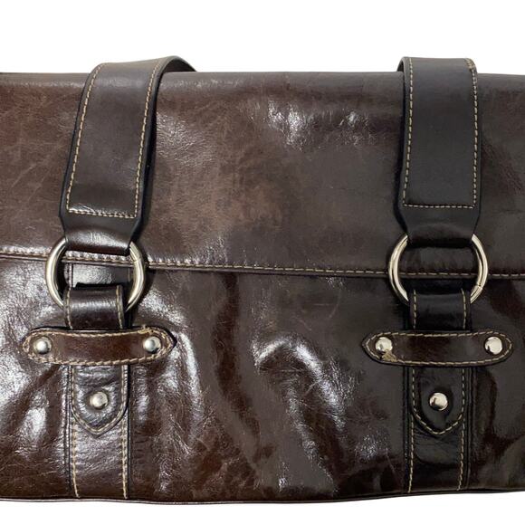 Wilsons Leather Brown O Ring Shoulder Hand Bag Grunge Burnout - Picture 4 of 8